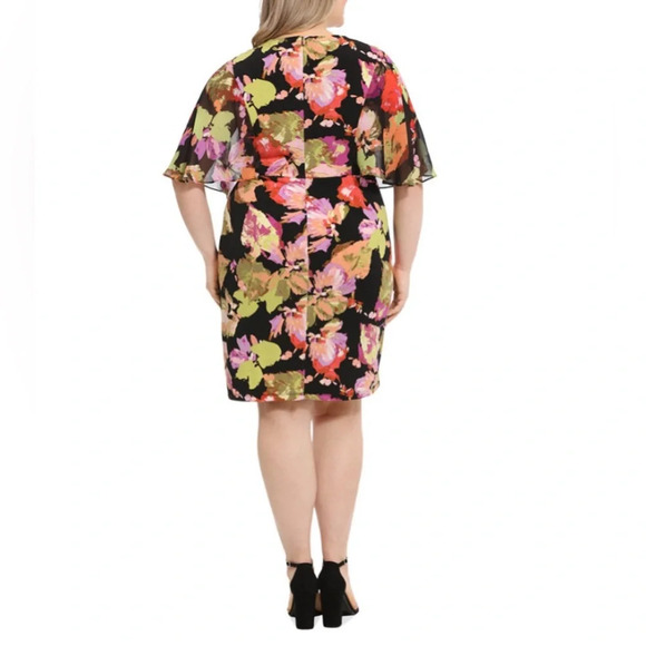 NWT Woman’s Plus Size Printed Twist-Front Capelet Abstract Floral Midi Dress 22W - Picture 3 of 9